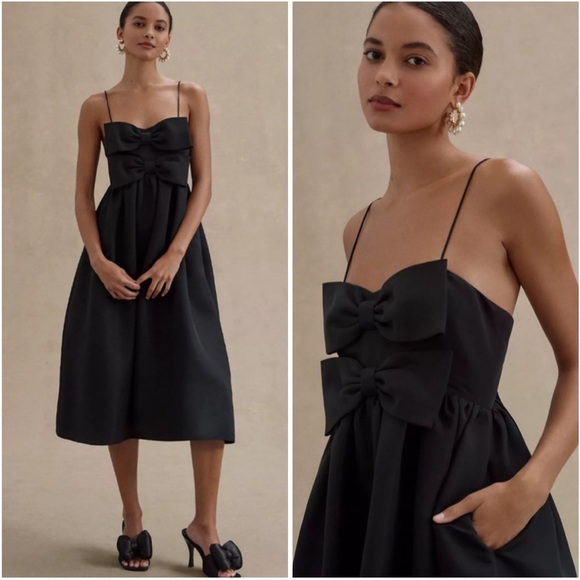 Sachin + Babi Dresses & Skirts - Sachin & Babi Sloane Taffeta Double-Bow Pleated Midi Dress Black Size 6